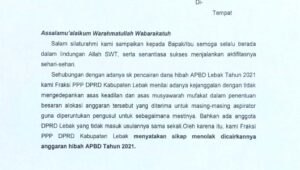 Fraksi PPP Tolak Pencairan Bantuan Dana Hibah Bansos Keagamaan Kabupaten Lebak