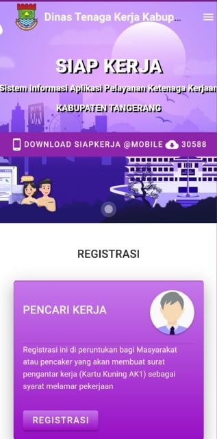 Photo : Screenshoot Aplikasi Siap Kerja Pemkab Tangerang