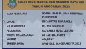 Pembangunan Normalisasi Saluran Pembuang Puri Permai Dari DBMSDA Kab Tangerang Di Duga Lemah Pengawasan