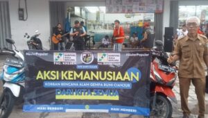 Aksi kemanusiaan korban bencana alam KNPI DPK gunung Kaler gelar penggalangan Dana cianjur