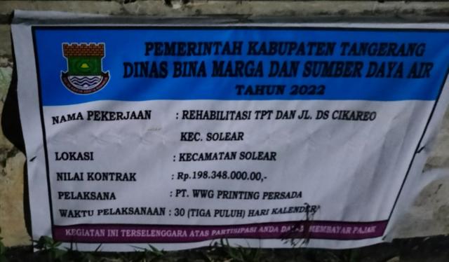 Papan Anggaran Pembangunan dari Dinas Binamarga Kab Tangerang