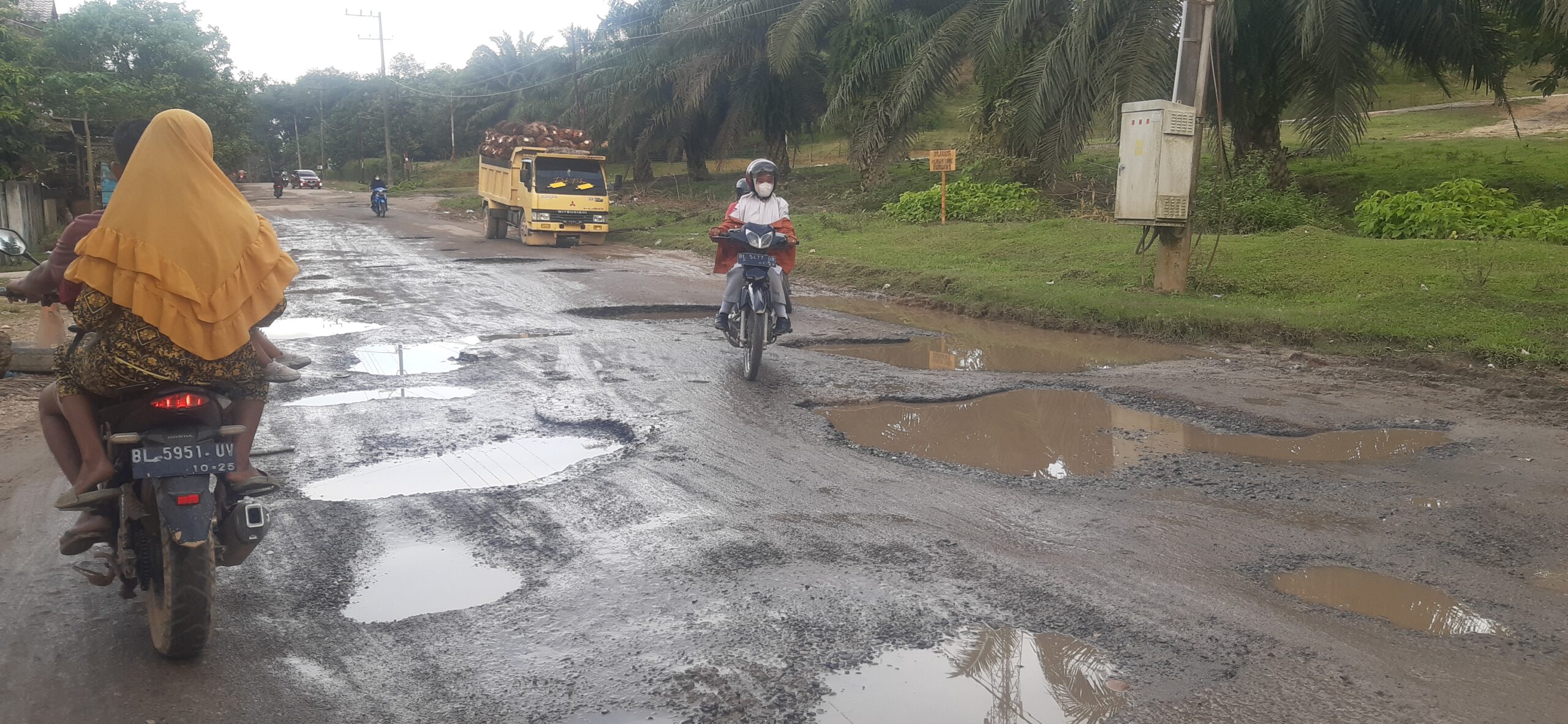 Poto : Jalan rusak parah di Dusun Tambak Kuta Desa Alur Manis Aceh Tamiang. Dok : SWARA45.COM/Afrizal]