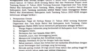 Baitul Mal Aceh Tamiang Buka Seleksi Calon Anggota Komisioner