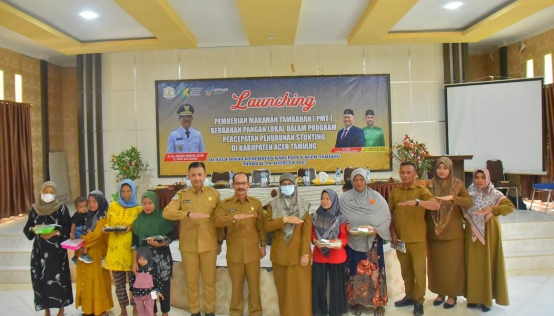 Poto : Kegiatan PMT berbahan pangan lokal dalam program percepatan penurunan stunting di Kabupaten Aceh Tamiang, di aula Dinas Kesehatan setempat, Senin (28/8/2023).