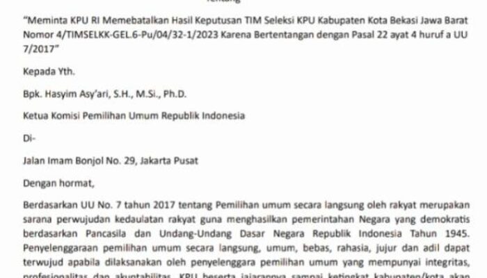 Beredar Surat Terbuka Dari Gerakan Indonesia Maju, Terkait Dugaan Pelanggaran Timsel KPU Kab Bekasi