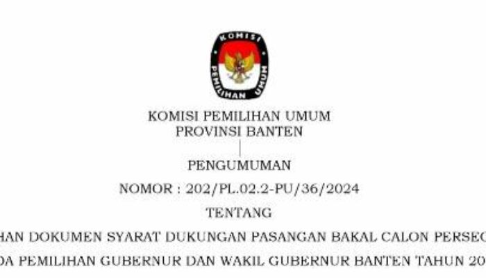 PENGUMUMAN PENYERAHAN SYARAT MINIMAL DUKUNGAN CALON PERSEORANGAN