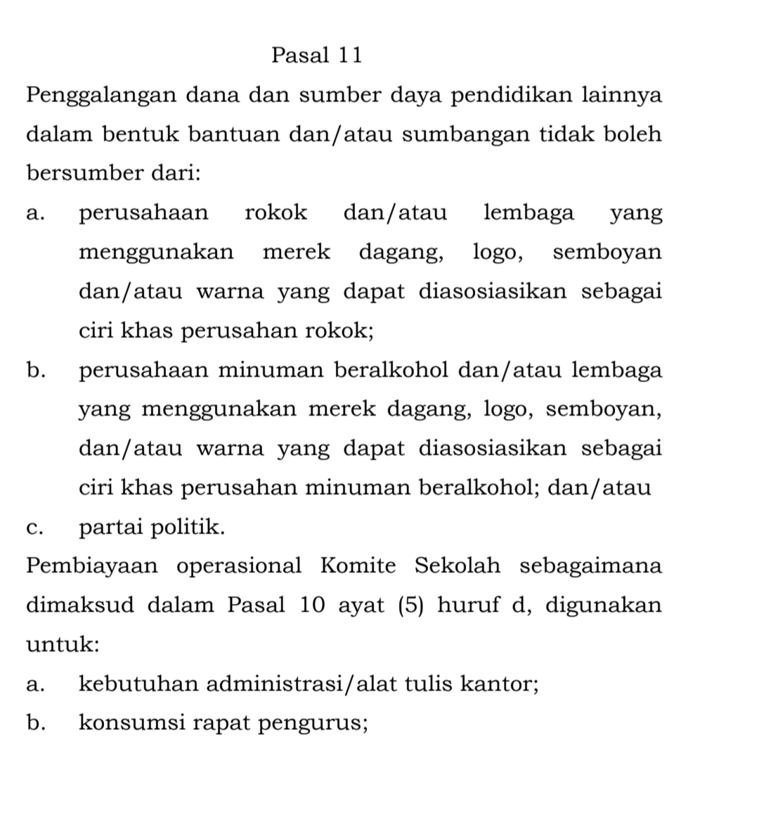 Screenshots bagaian lembaran Peraturan Menteri Pendidikan dan Kebudayaan Republik Indonesia Nomor 75 Tahun 2016 Tentang Komite Sekolah