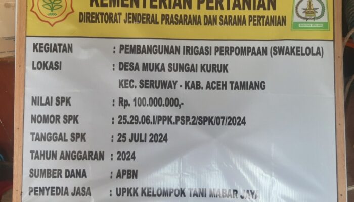 Beli Pompa Air 2 Unit & Renopasi, Kegiatan Swakelola Kelompok Tani Mabar Jaya Habiskan Rp100 juta Anggaran APBN 2024