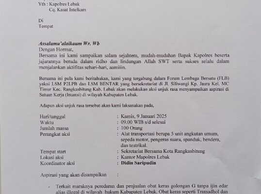 Lebak darurat Obat obatan Golongan G : Forum Lembaga Bersatu akan unjuk rasa di Polres Lebak