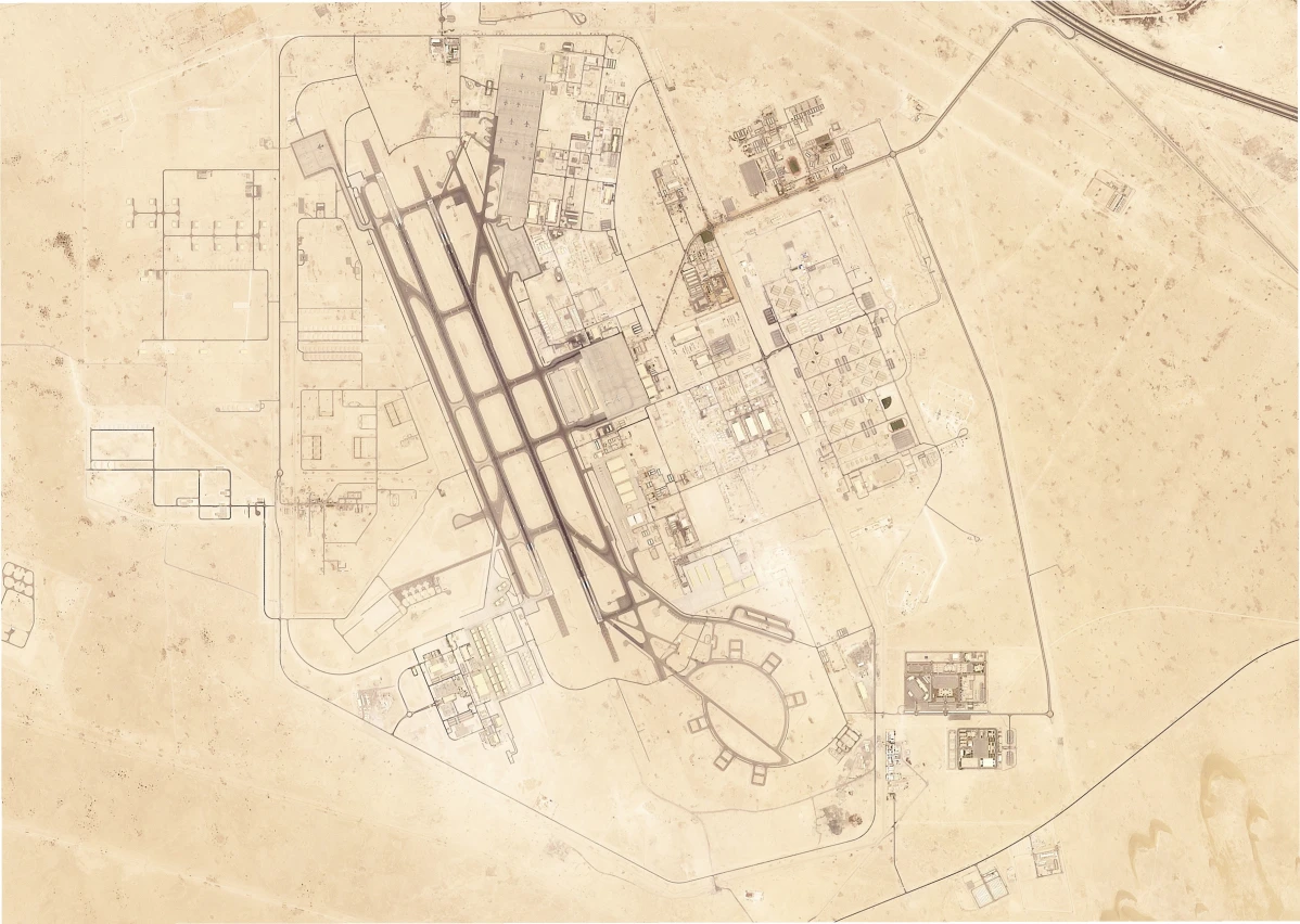 Poto : citra satelit dari Planet Labs PBC ini menunjukkan Pangkalan Udara Al Udeid di luar Doha, Qatar, Minggu, 15 Juni 2025. (Planet Labs PBC via AP).