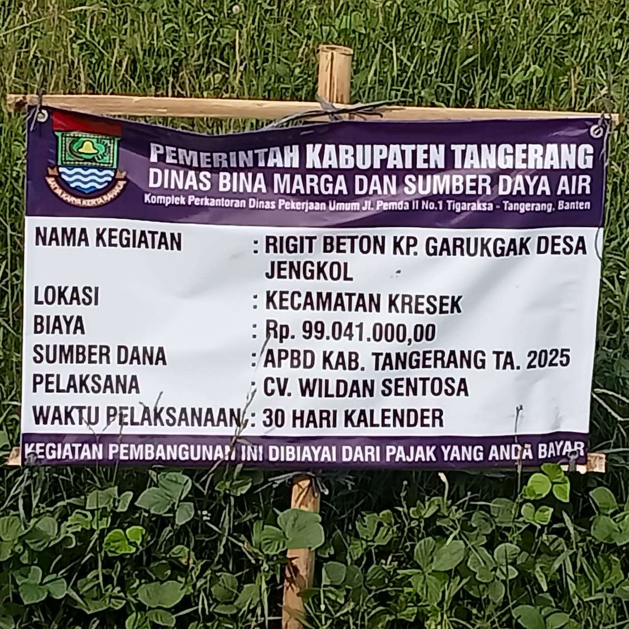 Foto: papan proyek, pelaksanaan pekerjaan dipercayakan kepada CV. Wildan Sentosa (Rian/01/07/2025)