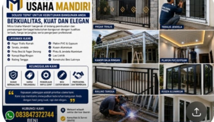 Mitra Usaha Mandiri Hadirkan Jasa Pagar Tralis, Plafon dan Kusen Aluminium Berkualitas