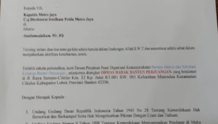 Badak Banten Perjuangan Siapkan Aksi Damai di Mapolres Tangsel, Soroti Penanganan Kasus Laka dan Dugaan Uang Rp5 Juta